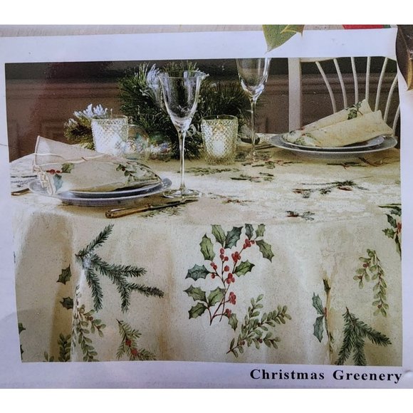 Bardwil Seasons Tablecloth Christmas Greenery Oblong 60x102 inches Holiday - Picture 2 of 6